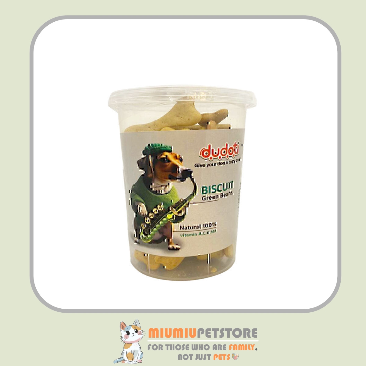 dudoti-dog-biscuit-green-beans-150g تشویقی بیسکوییتی سگ دودوتی با طعم لوبیا سبز – وزن ۱۵۰ گرم - Image 1