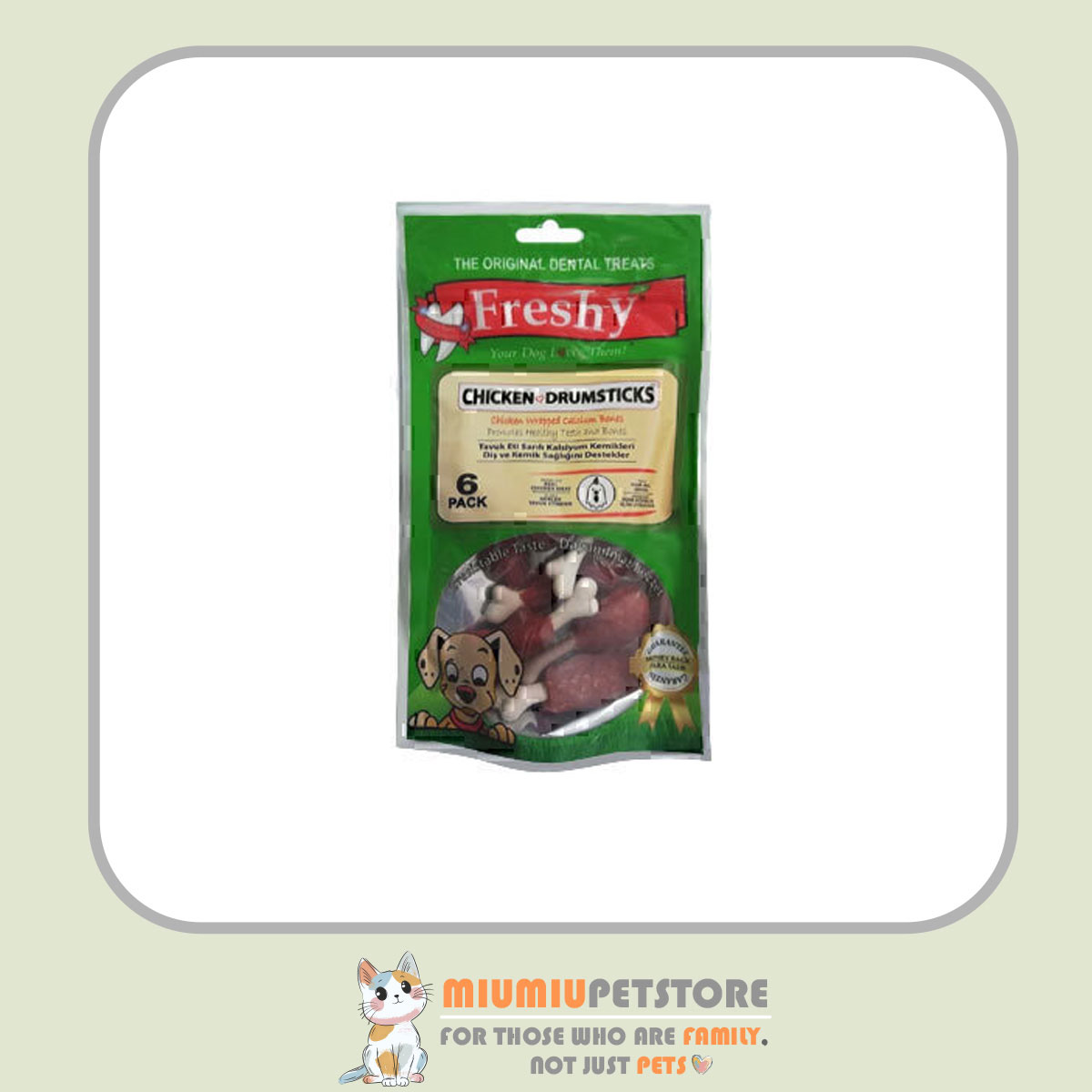 freshy-dental-chicken-drumsticks-dog-treat-6pcs تشویقی دنتال سگ فرشی با طعم مرغ – مدل ران – بسته ۶ عددی