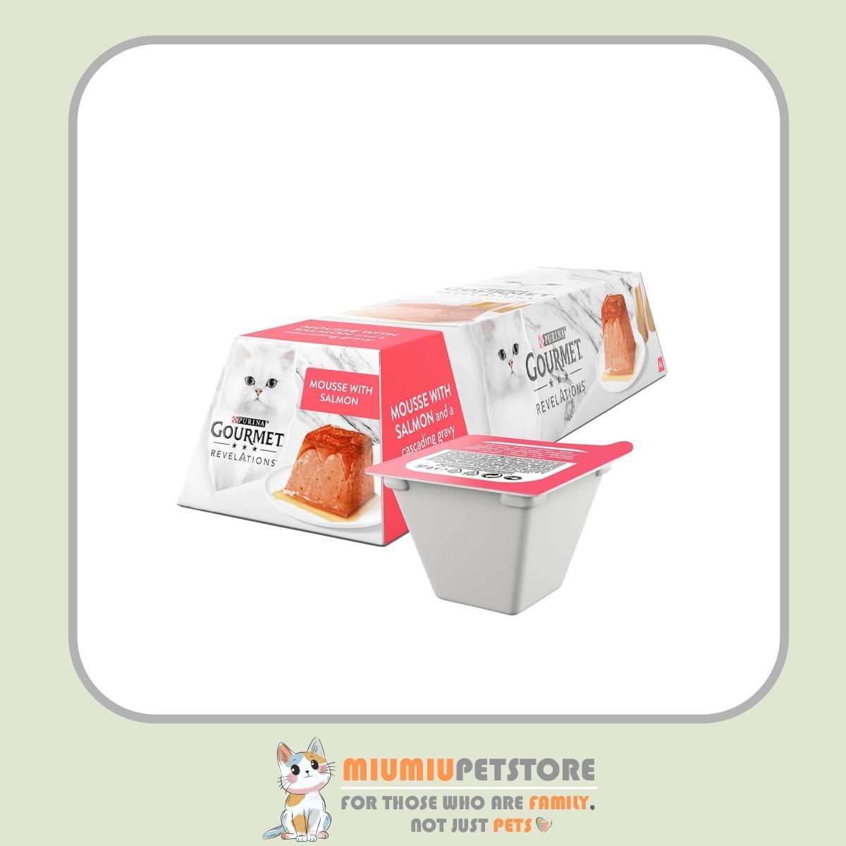 gourmet-cat-mousse-tuna-2pcs غذای کاسه ای گربه با بافت موس گورمت با طعم ماهی سالمون Gourmet Revelations Mousse with Salmon بسته 2 عددی