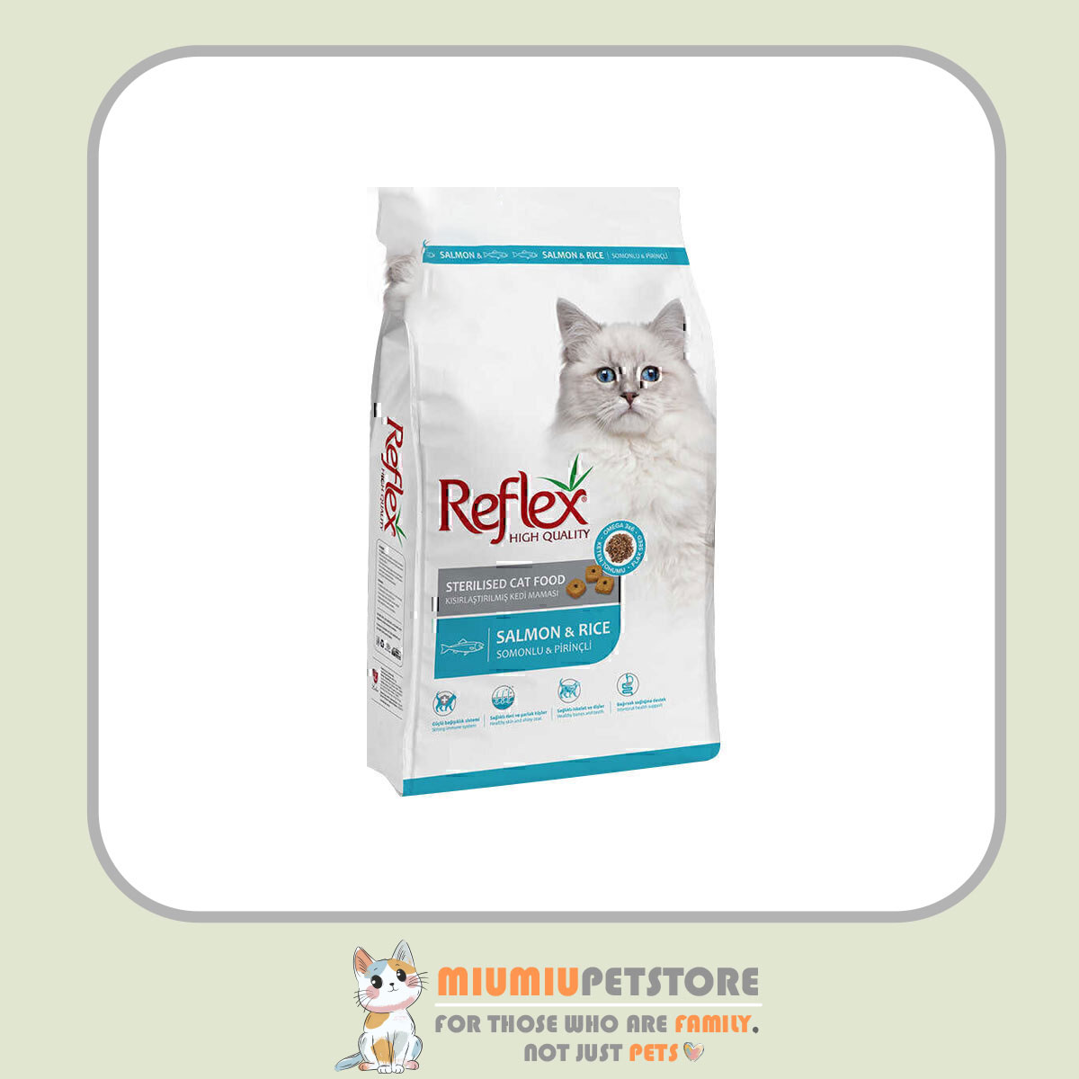 reflex-sterilised-adult-salmon-rice-3kg-300g-free غذای گربه عقیم شده با طعم ماهی سالمون و برنج رفلکس – وزن ۳ کیلوگرم + ۳۰۰ گرم رایگان