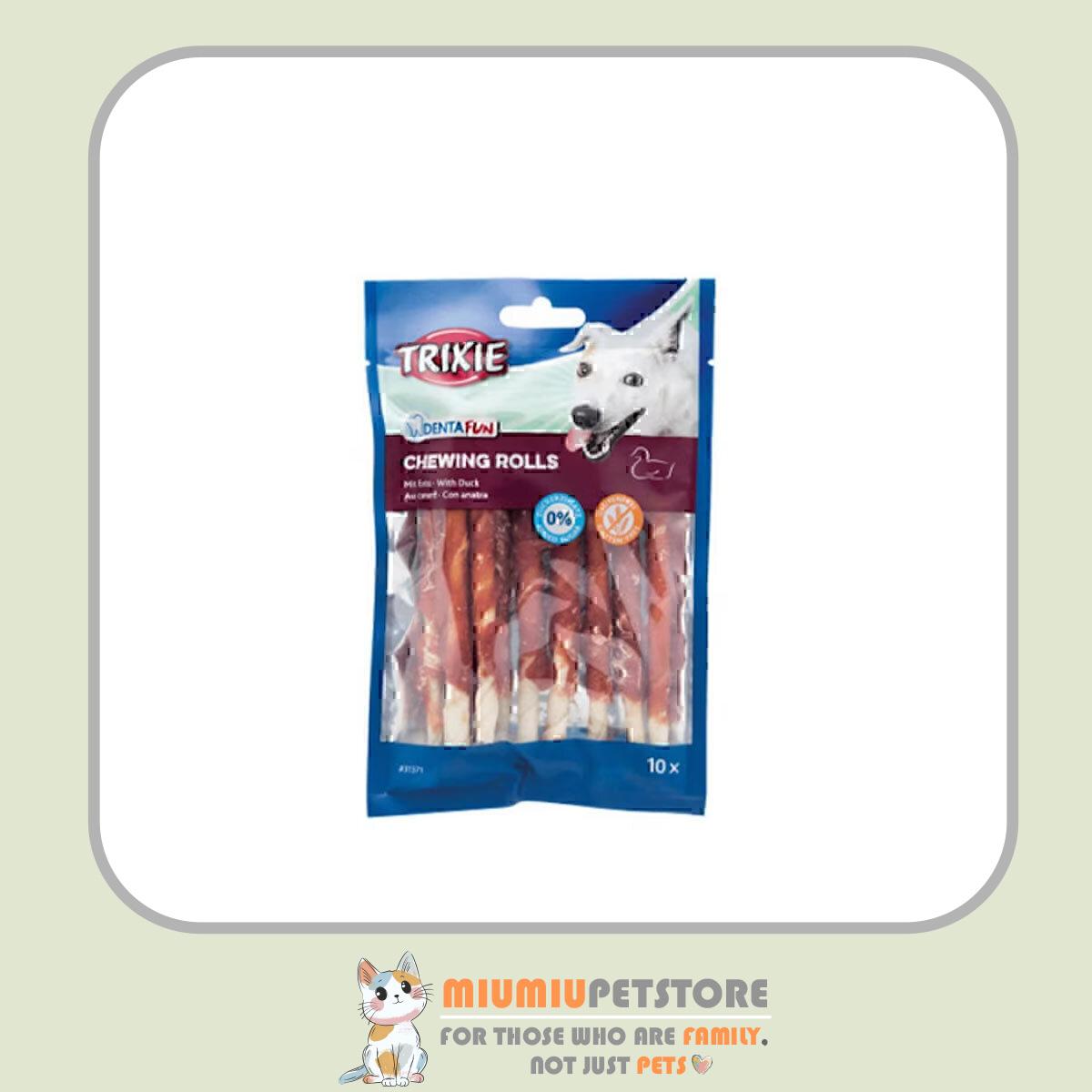 trixie-dental-chewing-rolls-dog-treats-duck-80g تشویقی سگ تریکسی دنتال رول های جویدنی با طعم اردک Trixie Chewing Rolls With duck وزن 80 گرم