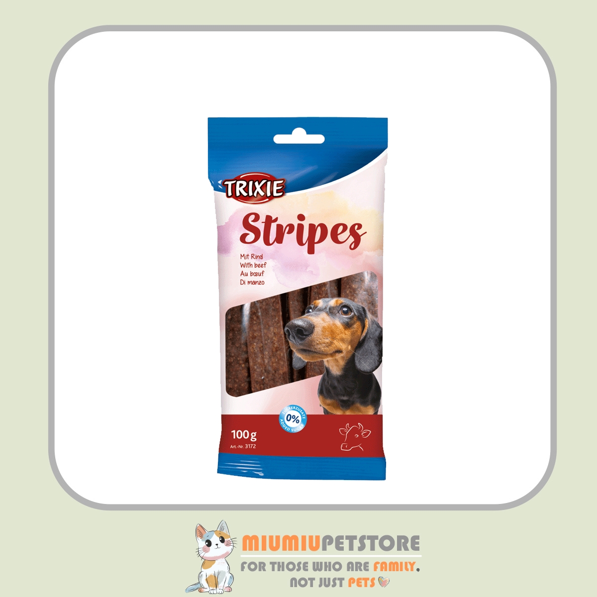 trixie-stripes-jerky-dog-snack-100g تشویقی سگ تریکسی با طعم گوشت – وزن ۱۰۰ گرم - Image 1